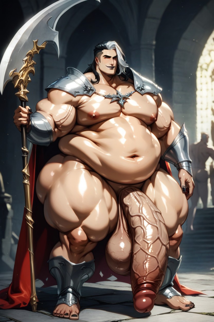 Masculine Body, 得意げな表情, Penis Hanging Down To The Ground ゲイAIポルノ