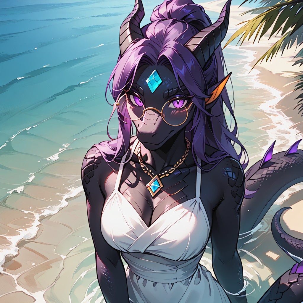 Only Upper Body Visible, Necklace With Emerald, Elegant Furry AI Porn