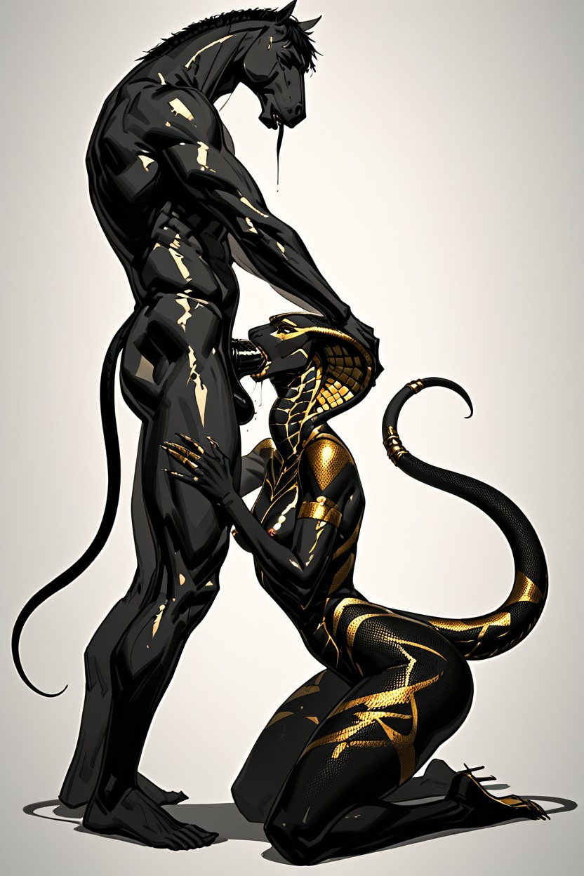 Snake, 2 People, Deepthroating A Massive Cock Furry AI Porn