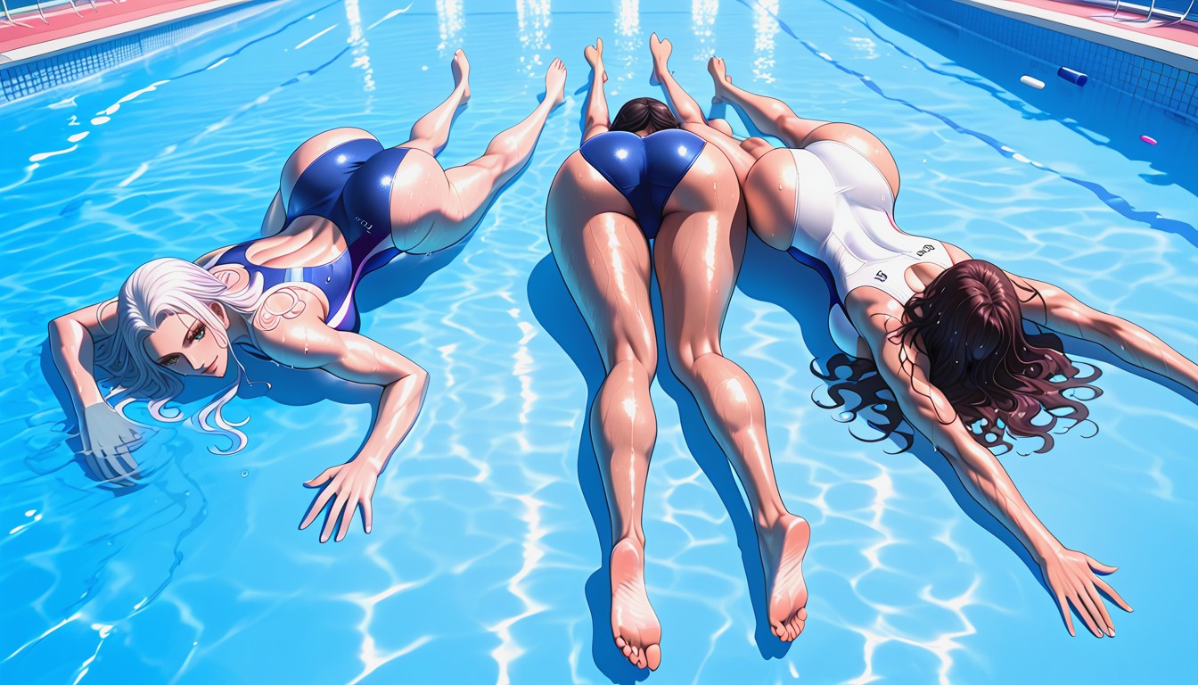Gigantic Asses, Women In Front Of Olympic Pool, Wide Angle View AI Porn