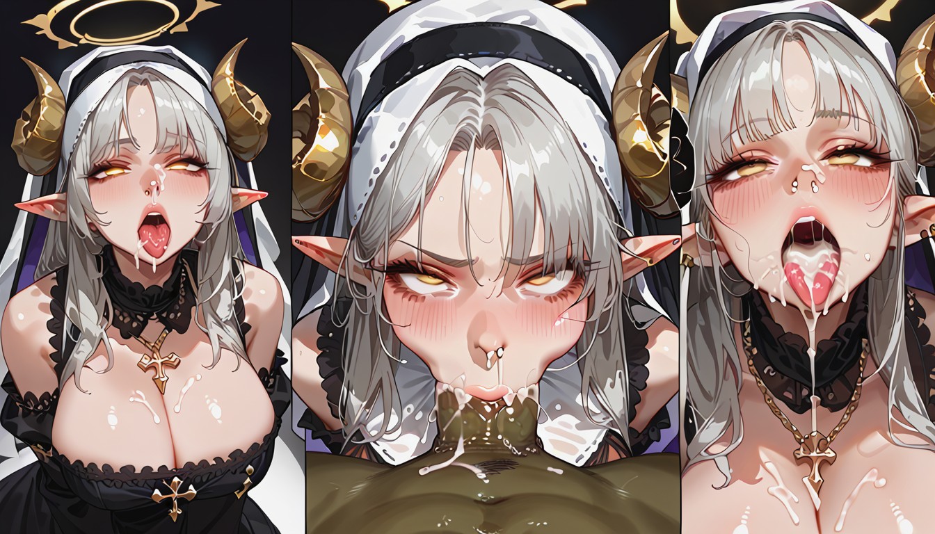 Nipple Chain, Tongue Out, Female Sheep Horns Hentai AI Porn