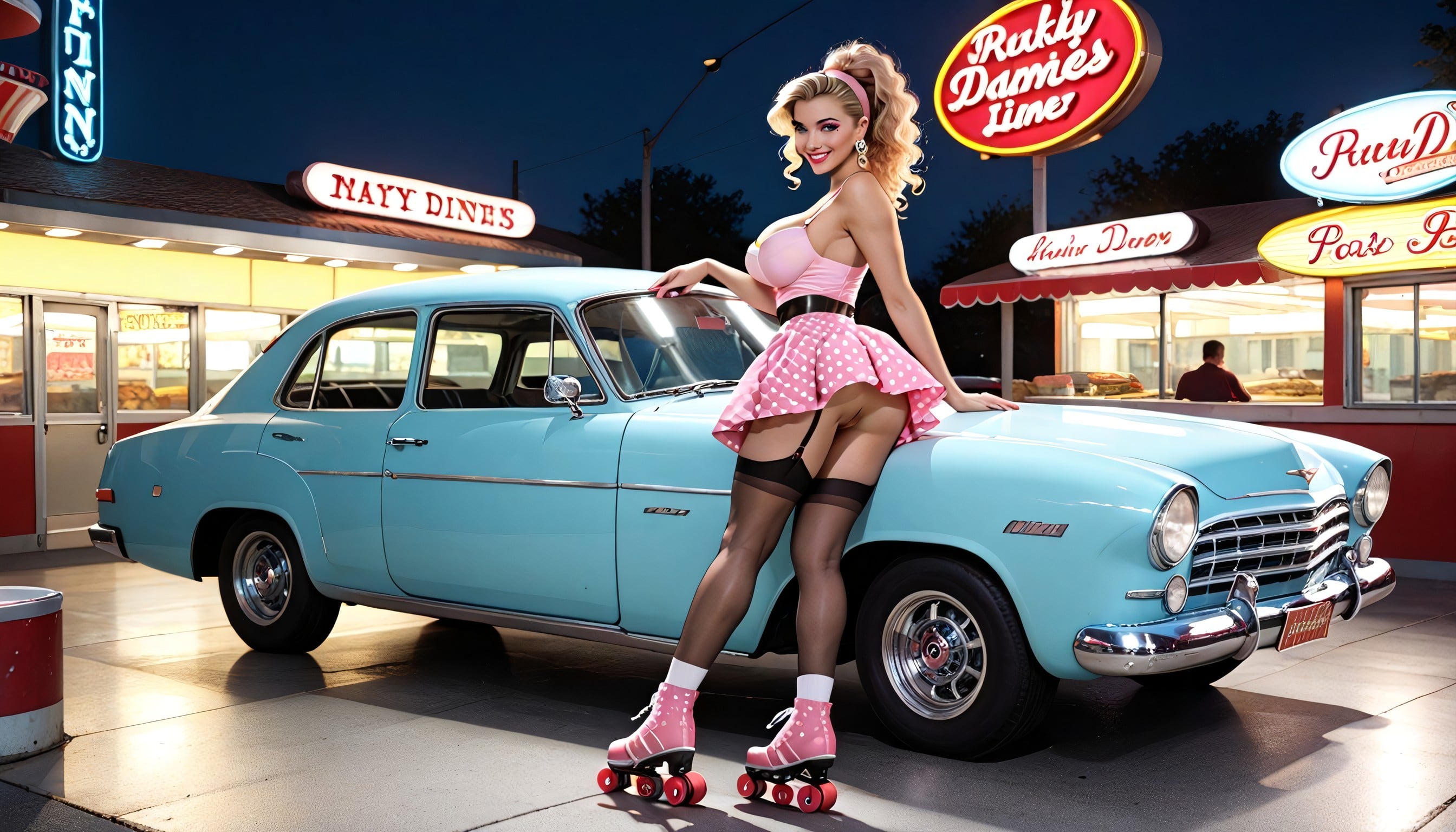 Ponytail, Pinup Model Sexy Pose, Fifties Housewife AI Porn
