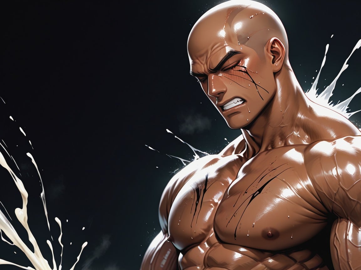 Resisting With All Strength, 歯を食いしばる, Dark Skinned Extraordinary Massive Ripped Bodybuilder ゲイAIポルノ