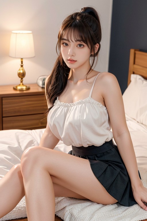 Wearing Pleated Yellow Skirt, Brunette, Delicate Frame AI Porn