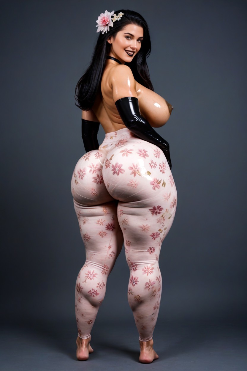 Flowers In Hair, Mouth Wide Open, Oiled AI Porn