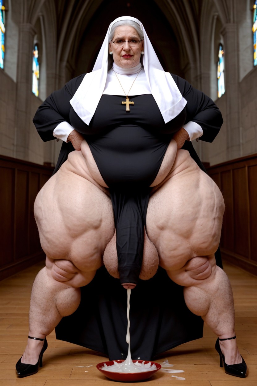 Long Black Dress, Top Down, Hyper Saggy Balls AI Porn