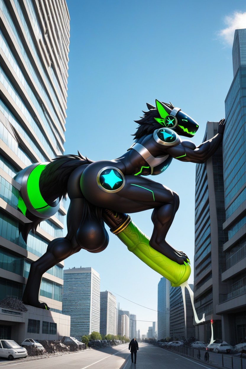 Muscular, Skyscrapers, Two People Furry AI Porn
