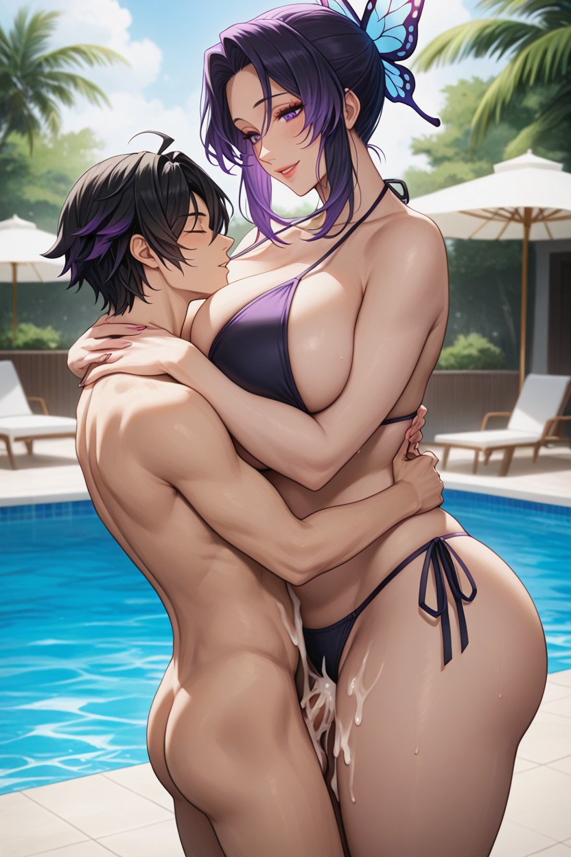 Massive Breasts, Massive Ass, Purple Hair AI Porn