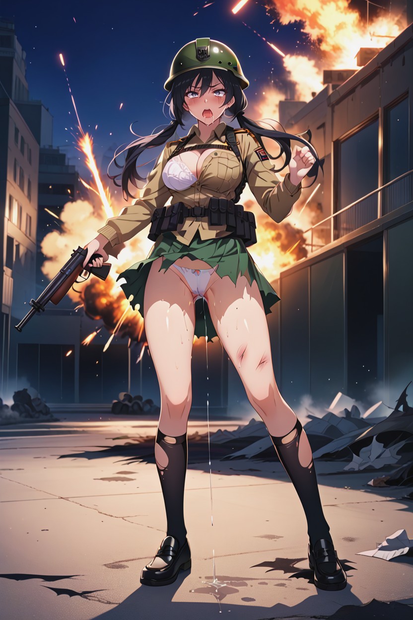 Outside, Explosion, Drooling AI Porn