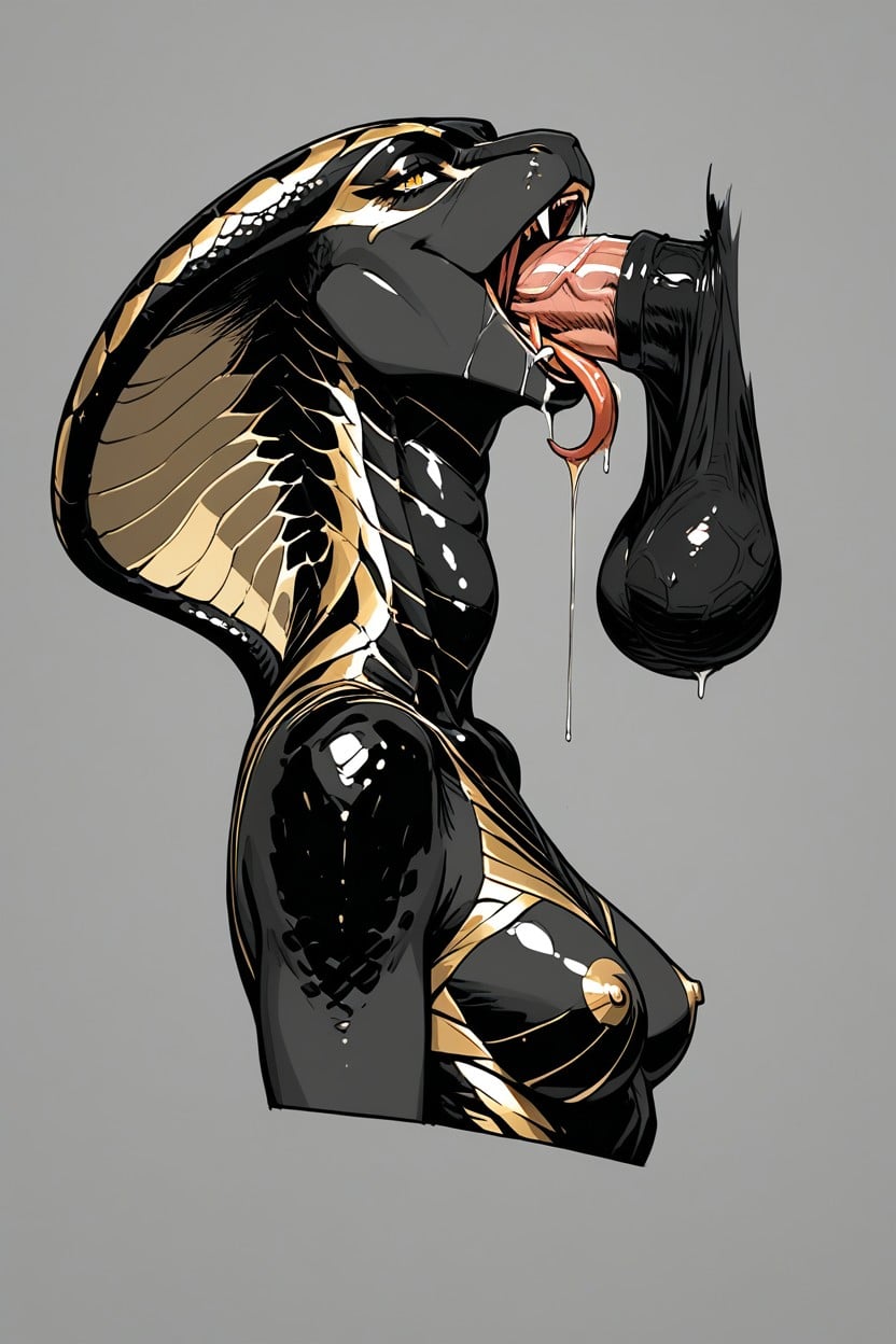Black Skin With Gold Markings, Tongue Blowjob, Extreme Throat Bulge Furry AI Porn