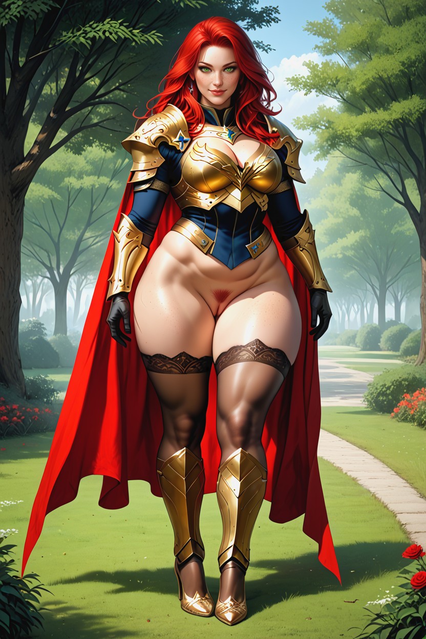Brown Stockings, Pubic Hair, Golden Armour AI Porn