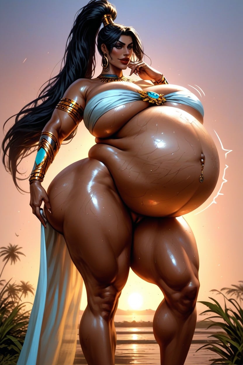 High Ponytail, Nipple Piercing, Extreme Ass Expansion Growth Lines AI Porn