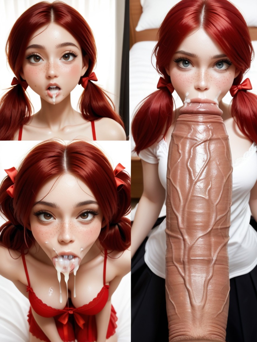 Cum Covered Face, Red Bows, Shocked AI Porn