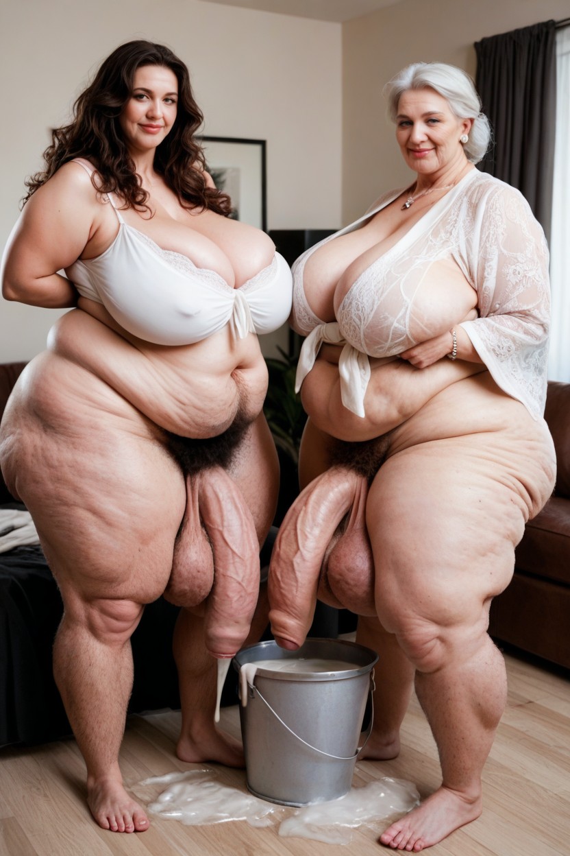 Big Belly, Hyper Hairy Body, Extremely White Hair AI Porn
