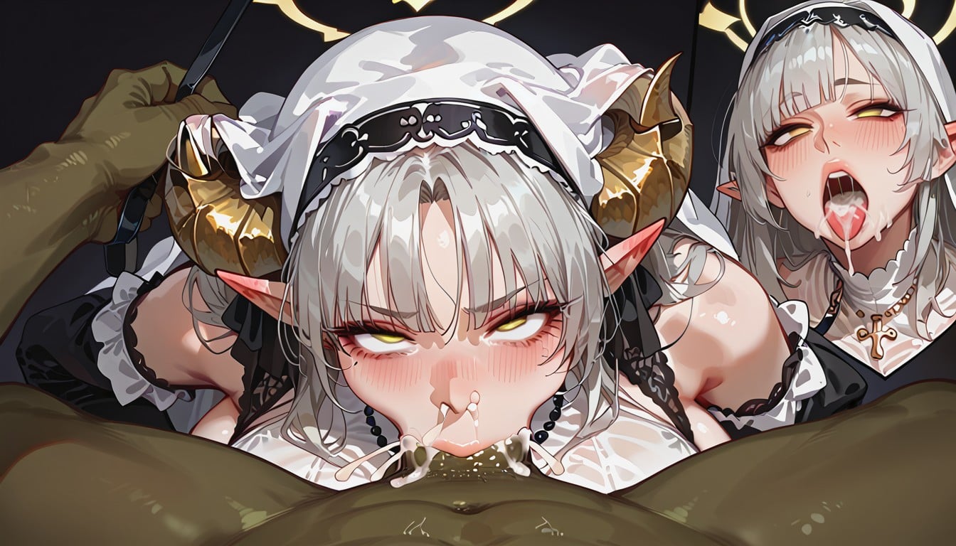 Mouth Wide Open, Black Eyes, Cheek Bulge Hentai AI Porn
