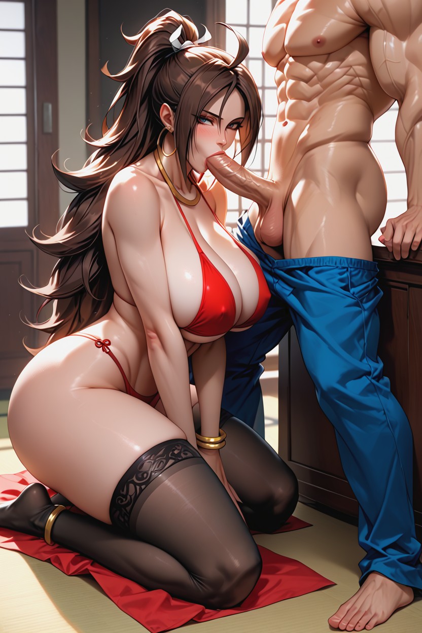 The Women Cooperatively Giving The Man A Breast-to-breast Blowjob, Threesome, Goku's Face Hentai AI Porn