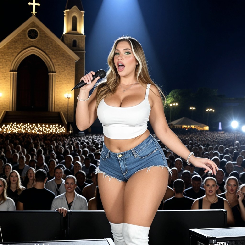 Freckles, Long Hair, She Held The Mic To Her Mouth BBW AI Porn