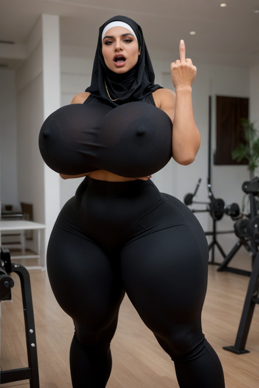 Raising Middle Finger, Large Hips, Extremely Large Ass AI Porn