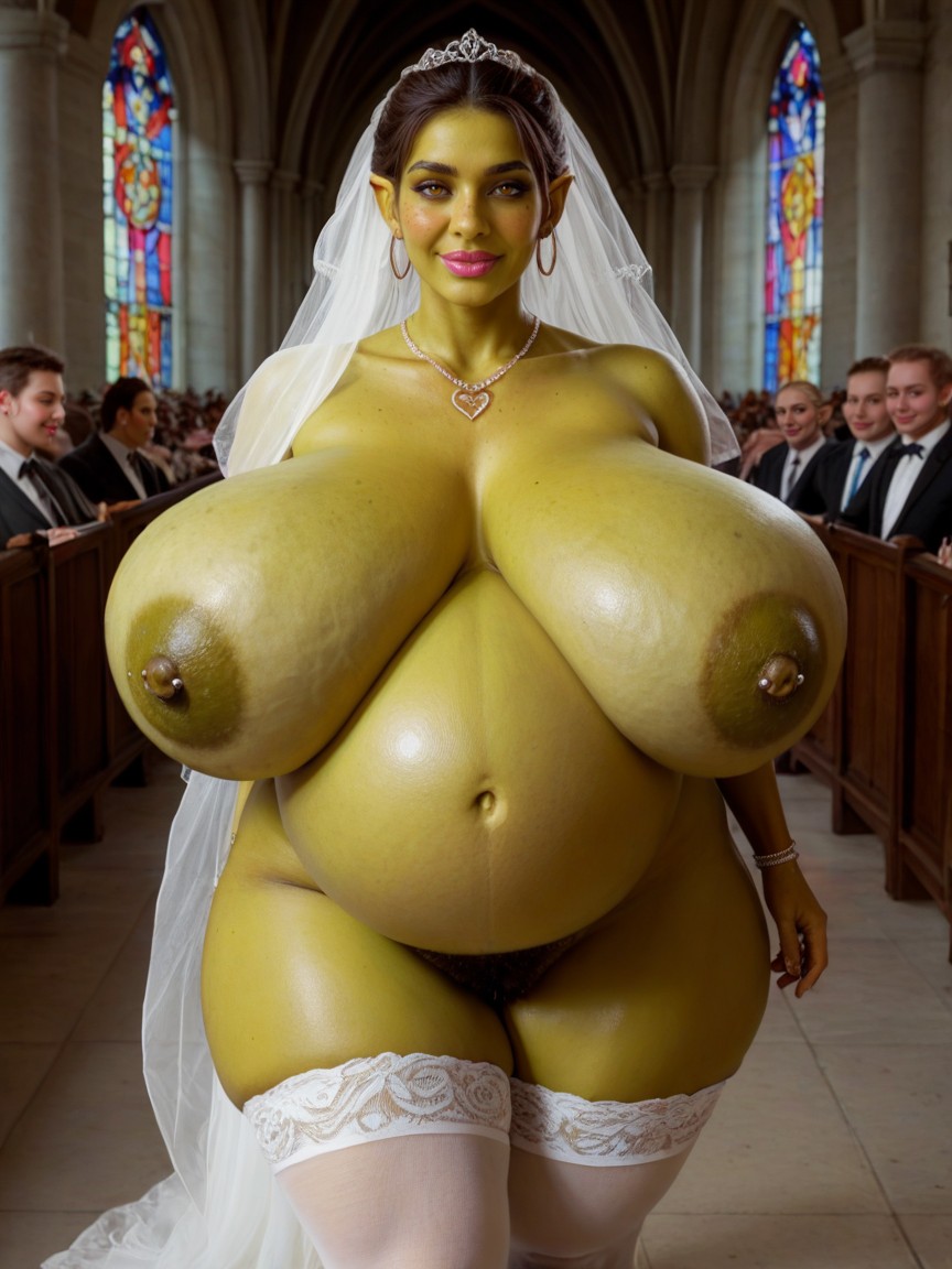 Wedding Veil, Full Plump Lips, Extremely Round Birthing Hips AI Porn