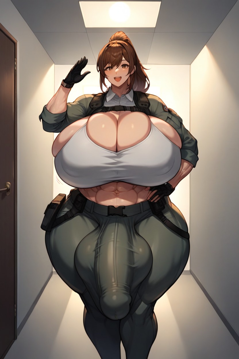 1人, 極端なボトムヘビー, Brown Hair ニューハーフAIポルノ