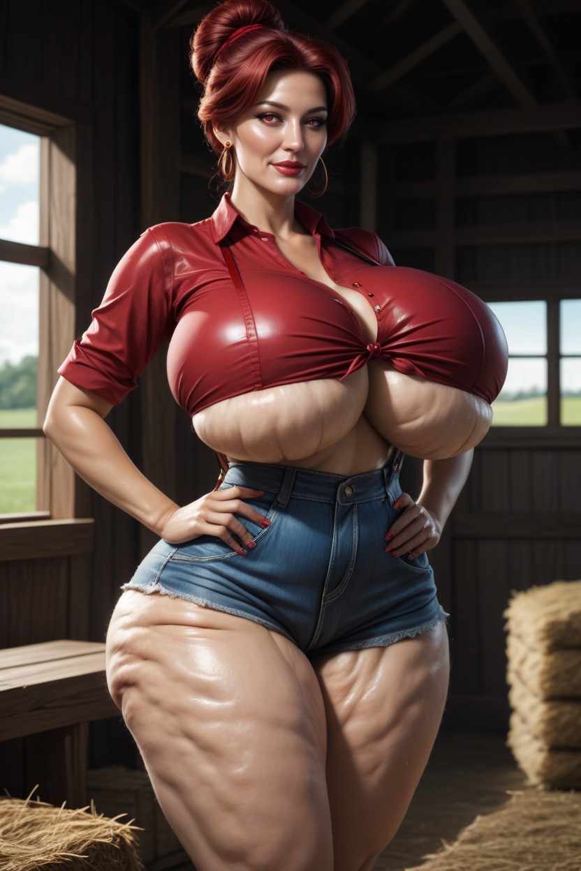 Big Round Ass, Colossal Breast, Jean Shorts Hentai AI Porn