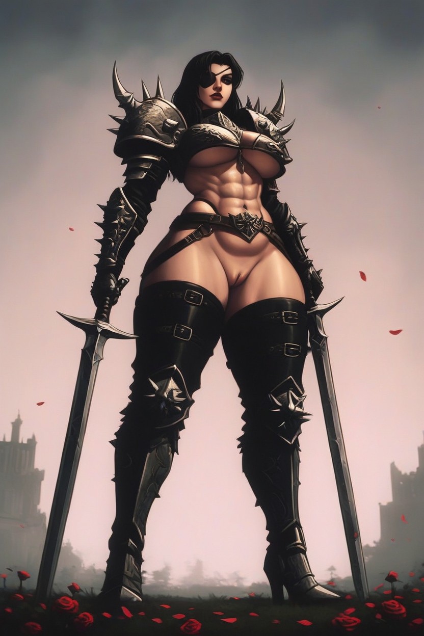 Falling Rose Pedals, Arched Back, Armored Gloves BBW AI Porn