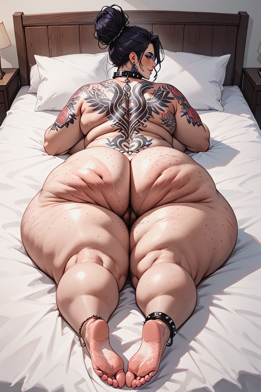 Morbid Obesity, Woman Lying On Her Stomach With Her Knees Bent Up And Her Feet Up And Crossed Flirtatiously, Rings On Toes Porno BBW IA