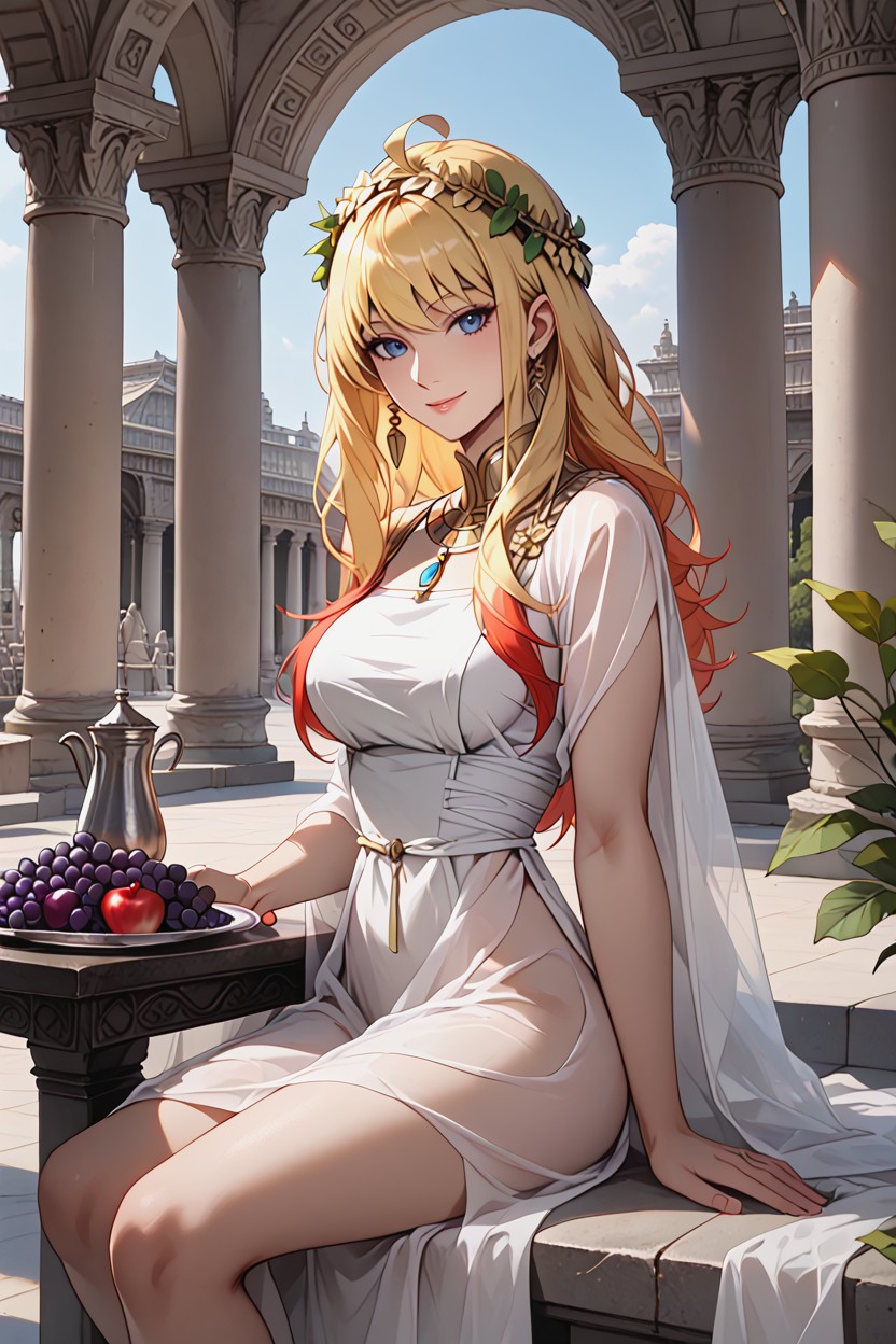 Metal Fruit Platter, Front View, Medium Breast Hentai AI Porn