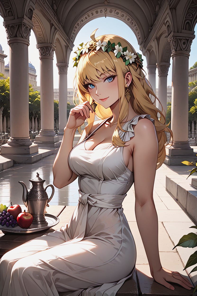 Side View, Wasp Waist, Ash Blonde Hair Hentai AI Porn