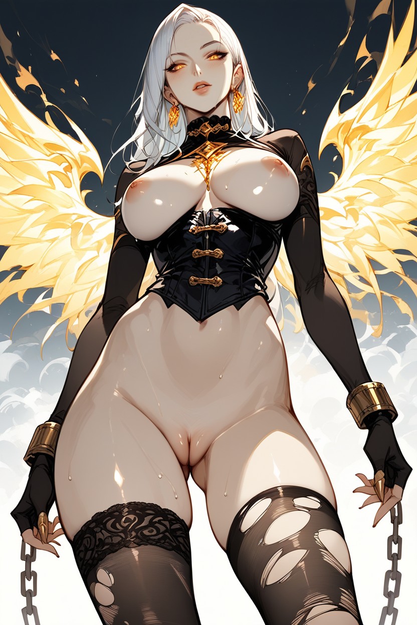Puffy Pussy White Hair, Torn Clothes, Chest Chain AI Porn