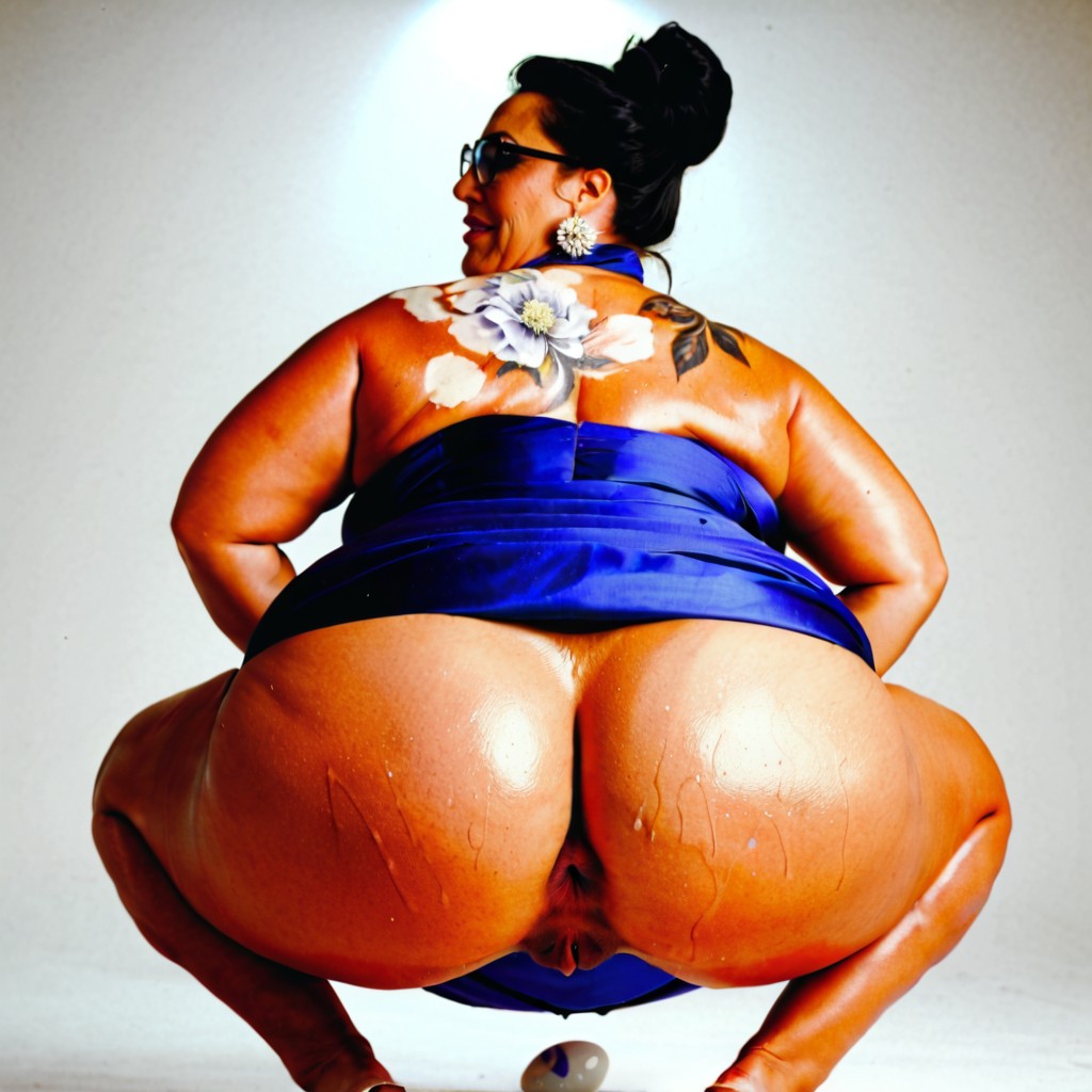 Butt Plug Egg, Lifted Up Blue Magnificent Elegant Dress, Large Ass AI Porn