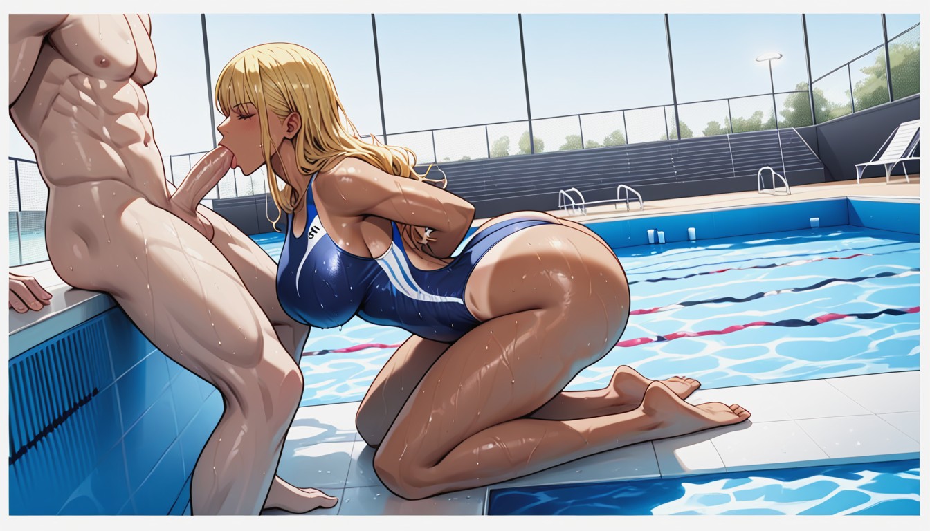 Blowjob (3rd Person), One Man, Woman Has Huge Round Muscular Ass AI Porn