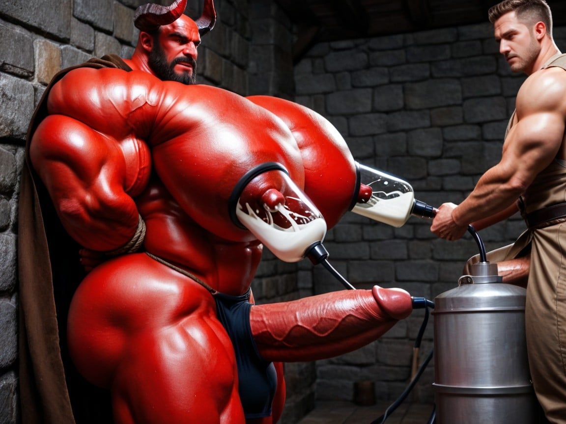 Brown Leather Viking Cape, Red Devil Angry Expression, Brown Leather Loincloth Porno IA Gay