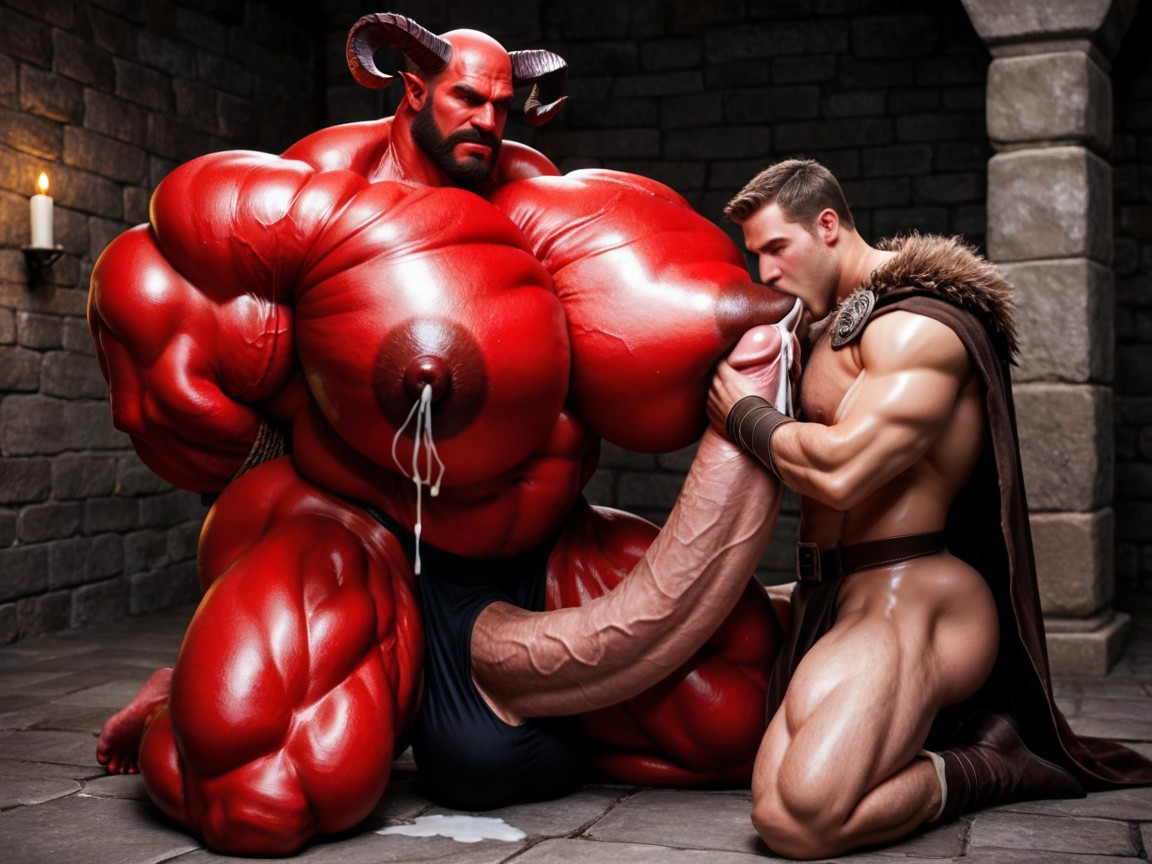 夜, Pulling Nipple, Brown Leather Loincloth ゲイAIポルノ