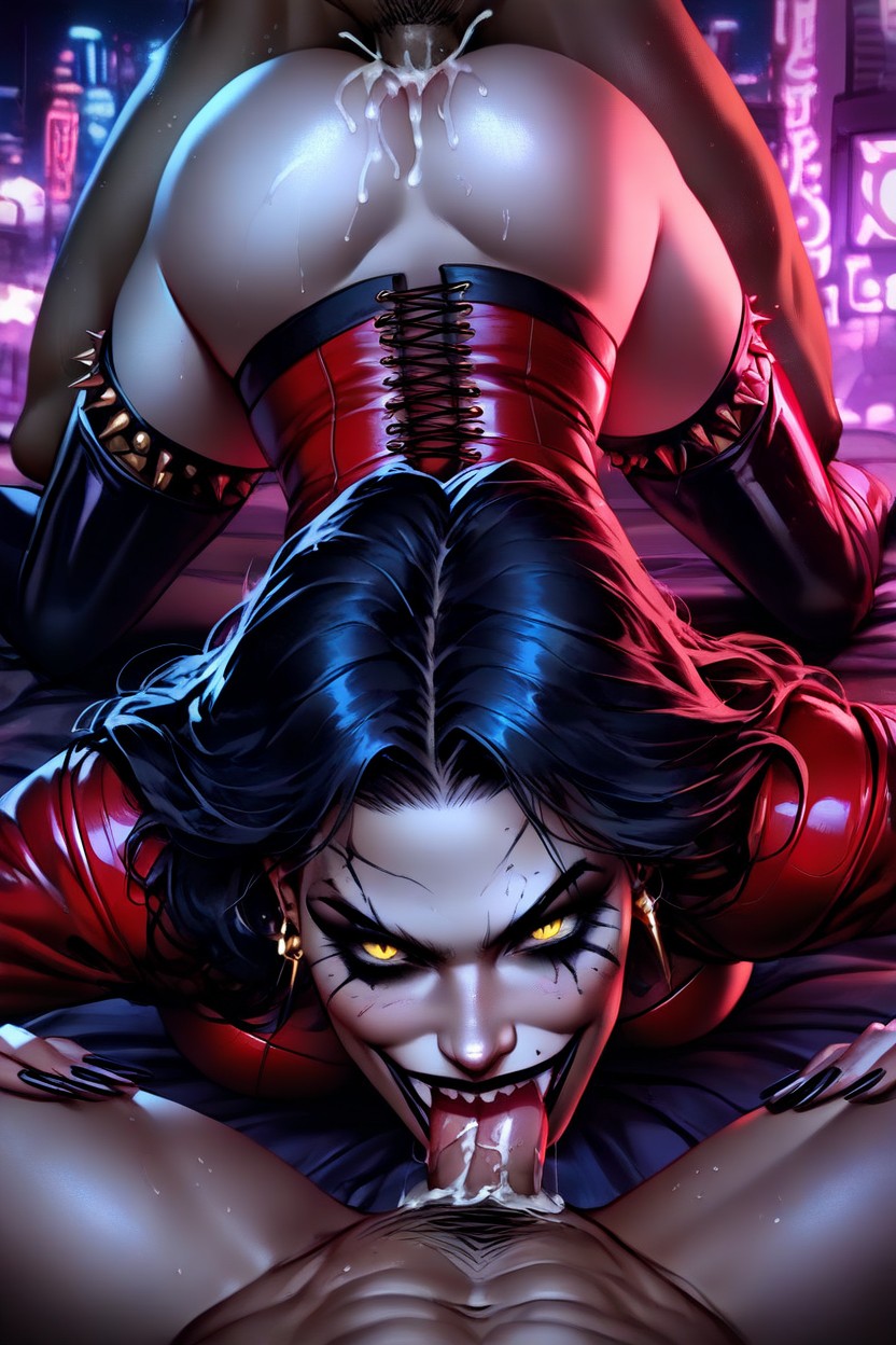 Sharp Teeth, A Spiked Choker Necklace, Crossed Legs Hentai IA