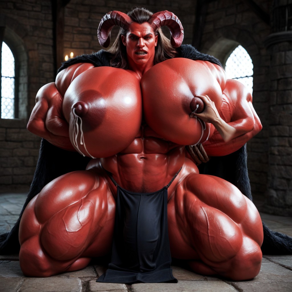Pinching Nipples, Big Nipples, Red Devil Angry Expression Porno IA Gay
