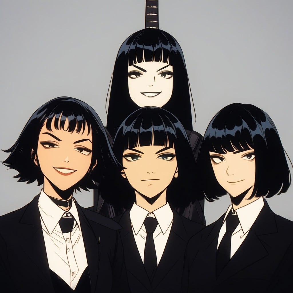 British, Bowl Haircut, Black Office Suits Hentai IA