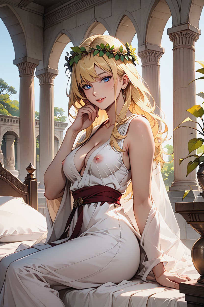 Plano Mediot, Vista Frontal, Long Shawl Slung On One Shoulder Hentai IA