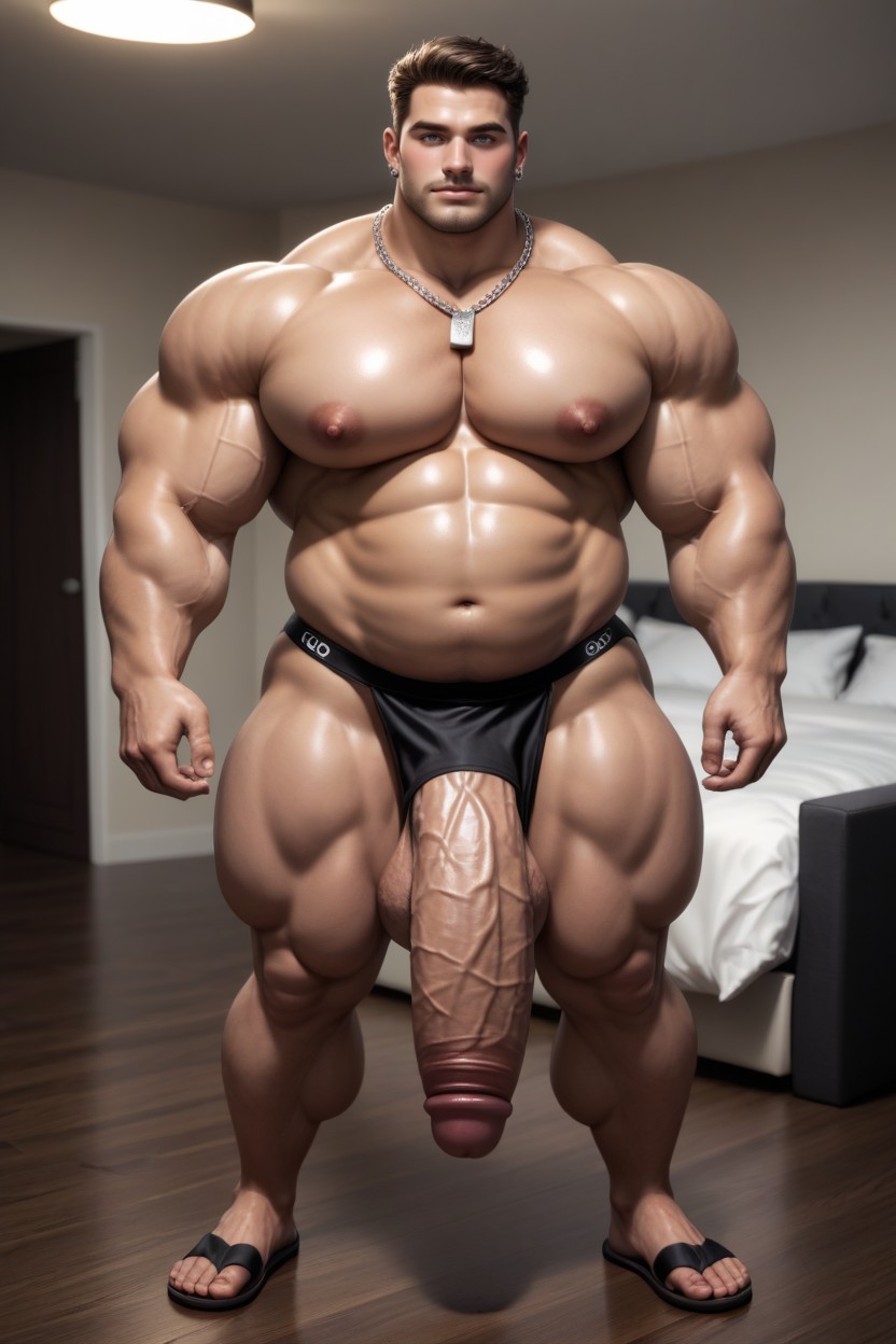 Thick Long Penis, Big Massive Pecs, Blushing Pornografia gay com IA