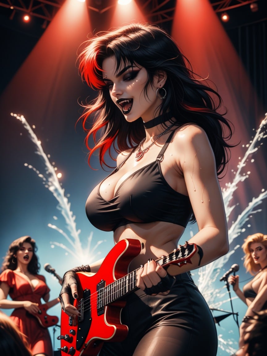 Backup Singers, Red Stage Lights, Big Tits Hentai AI Porn