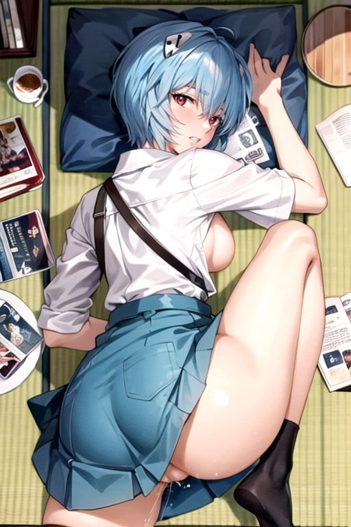 Skirt Lift, Rei Ayanami Reading A Book In Her Hands, Woman Break Hentai IA