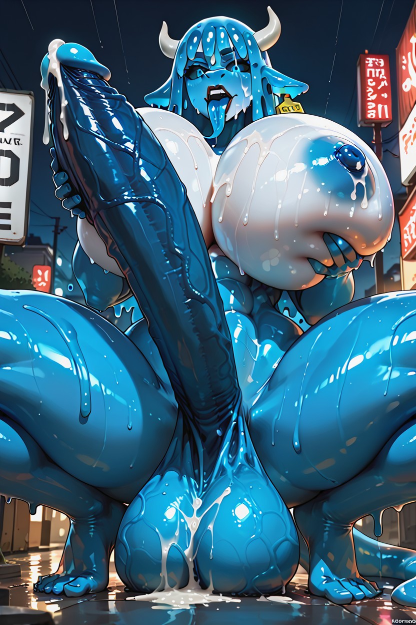 Black Eye Shadow, Huge Abs, Cow Tail Furry AI Porn