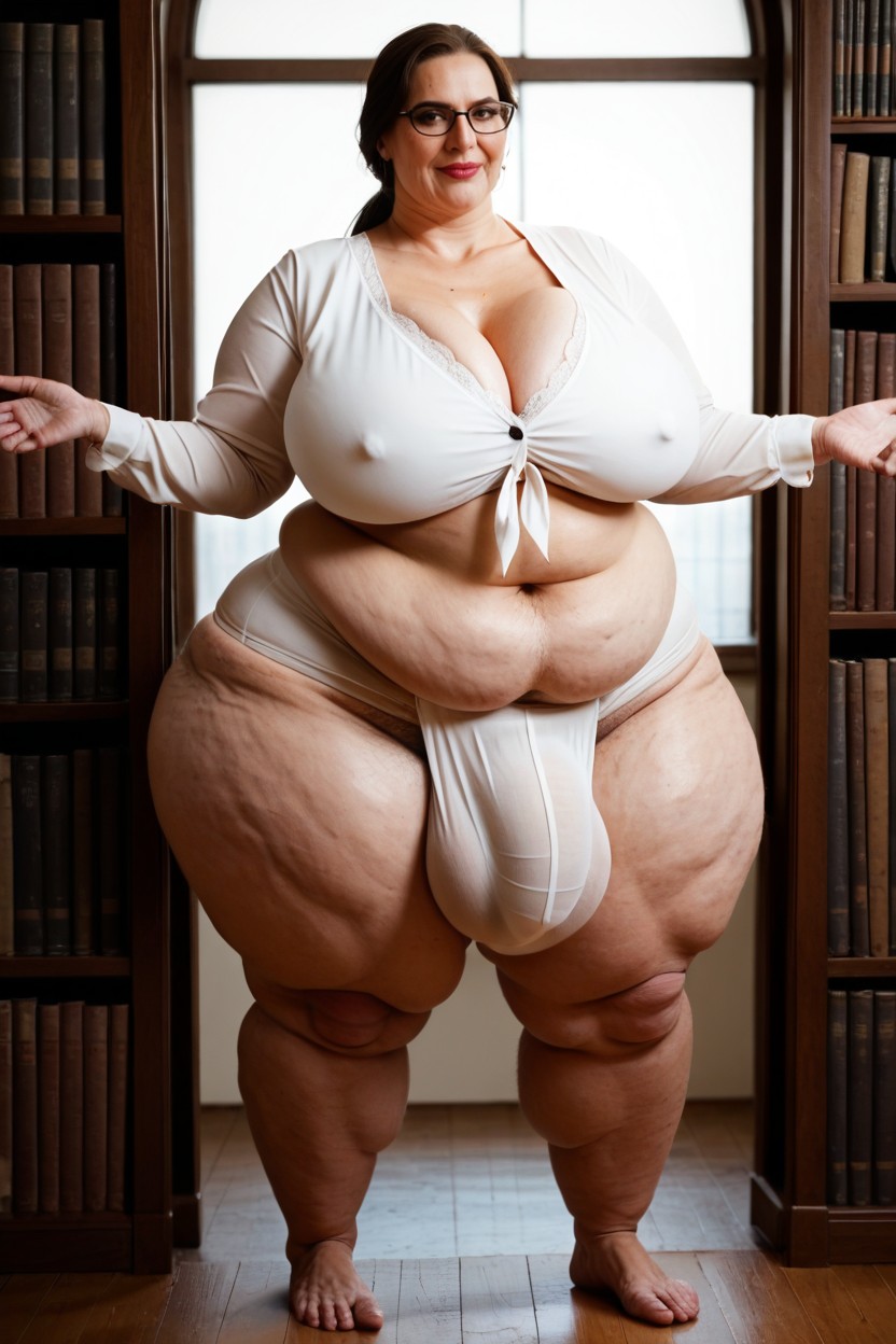 Beautiful Make Up, Thick Thighs, Library Background AI Porn