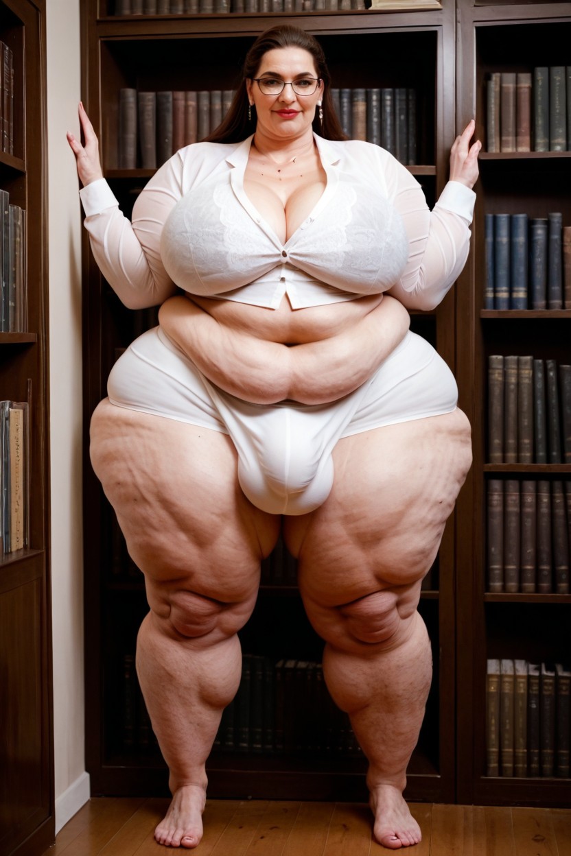 Extremely Fat Obese Body, Hairy Legs Pale Skin, Extremely Long Lengthy Legs Plump Lips AI Porn