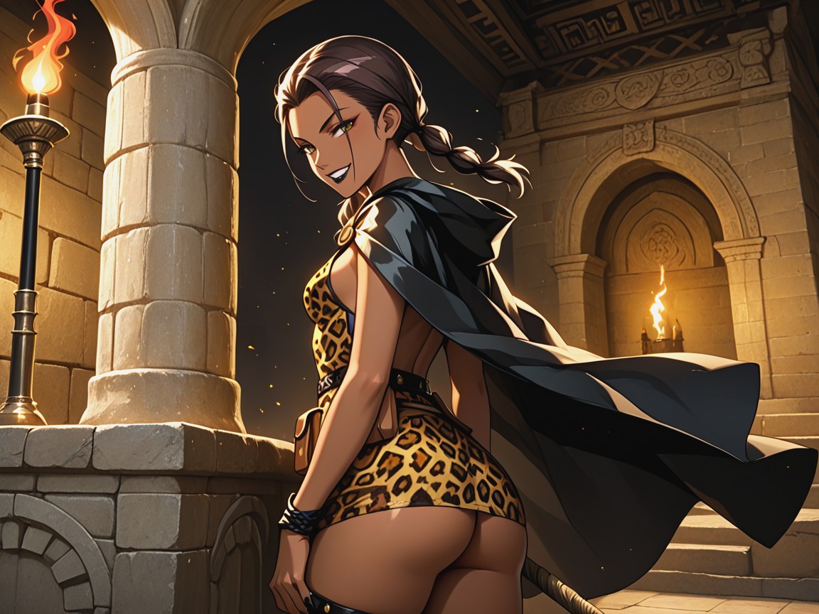 Black Hooded Cape, Pelo Moreno, Roman Weapon On Womans Hip Hentai IA