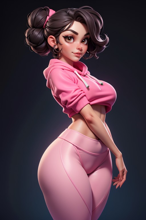 Large Breasts, Spandex Pants Are Pink, Yoga Pants Hentai AI Porn