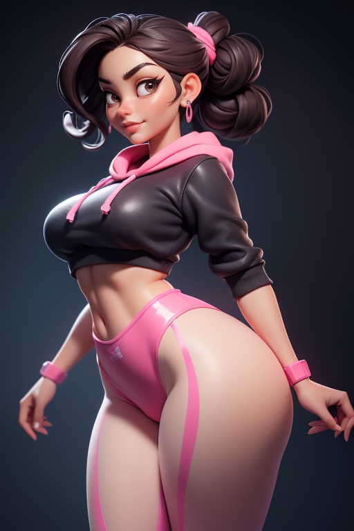 Gorgeous Latina Woman, Dark Brown Eyes, Pink Spandex Pants Hentai AI Porn