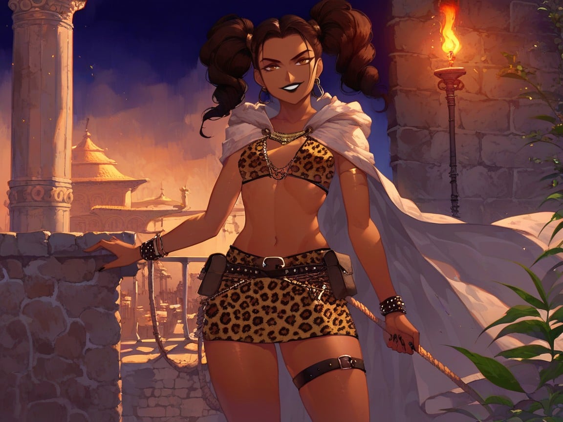 Nsfw, Wearing Leopard Print Black Roman Clothes, Balcony Above Woman Hentai AI Porn