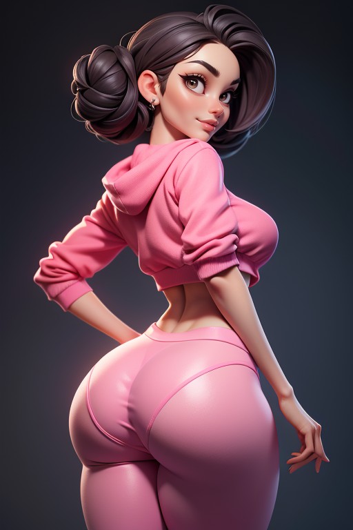 Sexy Smirk Expression, Tan Skin, Wearing A Pink Hoodie And Pink Spandex Tights Hentai AI Porn