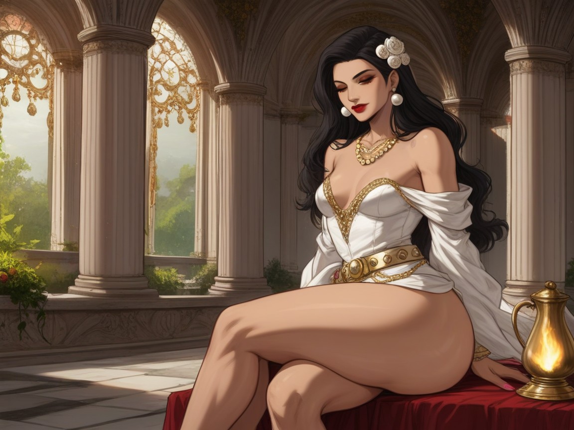 Wide Round Hips, Cuisses Exposées, Pearl Hair Pins Porno IA Latina